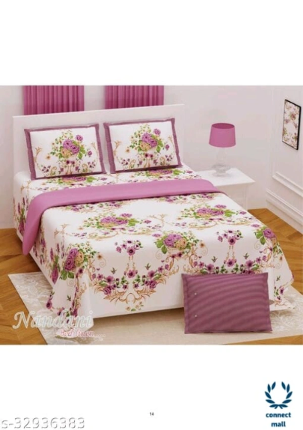 Super Linen Cotton Floral Print King Size Bedsheet For Double Bed With 2 Pillow Cover - King Size, Cotton Linen, Multipack :1